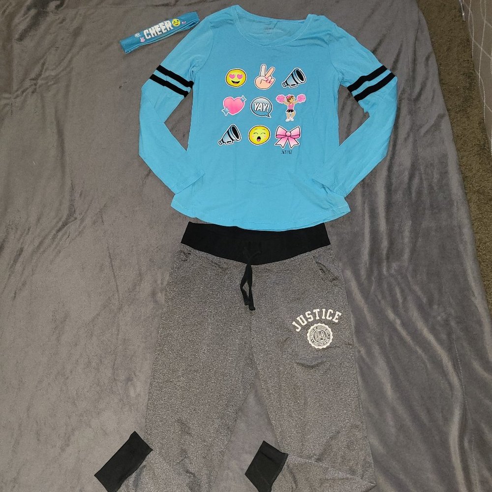 Justice girls Cheer lot Joggers Top Headband